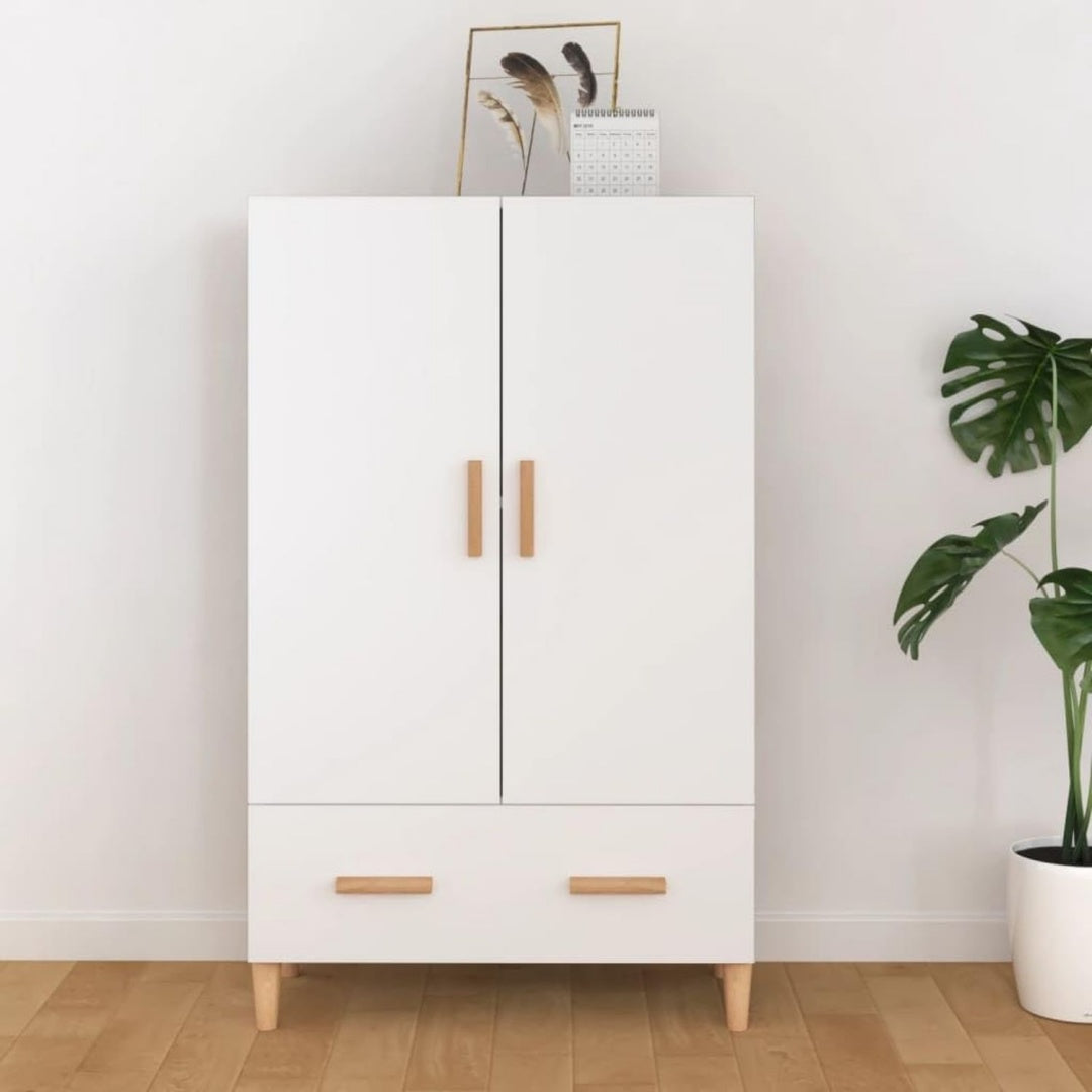 Hochschrank mit 2 Tueren, geschlossenem Stauraum und Schubladen