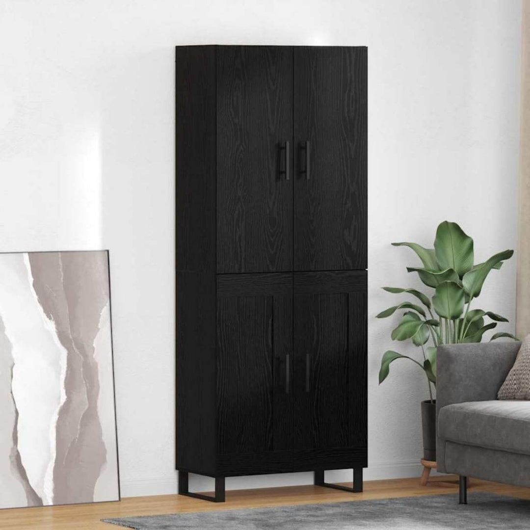 Das Sideboard misst 69.5 x 34 x 180 cm in Schwarz und Eichenbraun