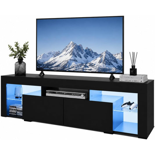 Schwarzes Medienboard mit leuchtenden Seitenfaechern