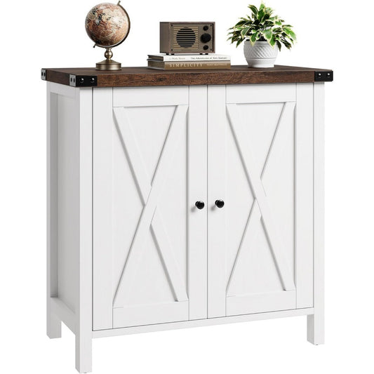 Ein Spiegel praegt das Sideboard aus Holzwerkstoff