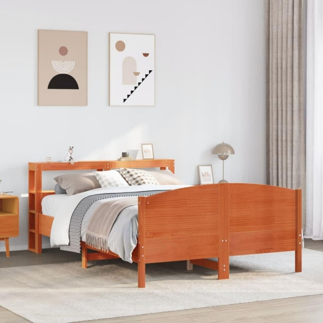Ein Lattenrost und Holzoptik an dem Bettgestell