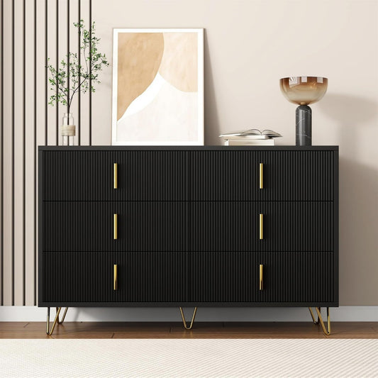 Sideboard verbindet 6 Schubladen und goldfarbene Griffe
