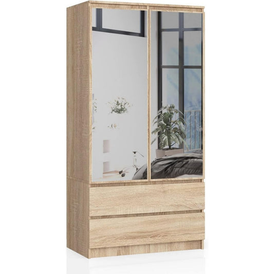 Kleiderschrank mit Schubladen, einem Spiegel und beschichteten Flaechen